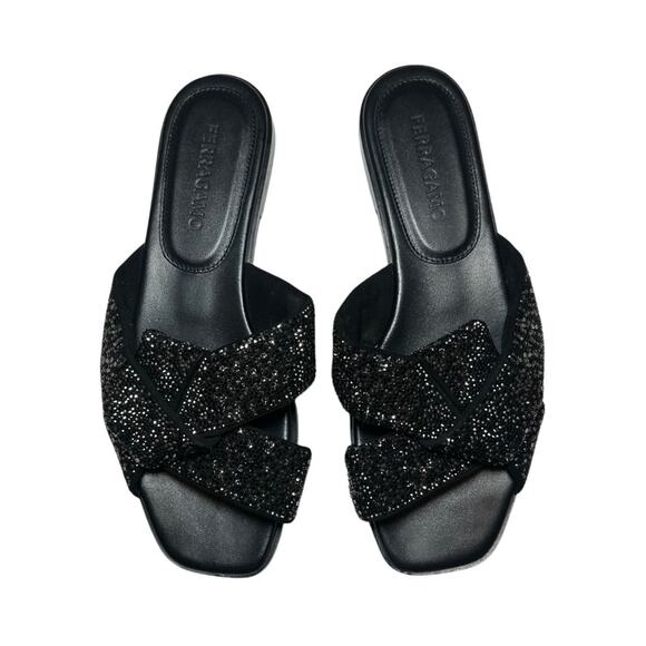 Salvatore Ferragamo Alrai Black Crystal Embellished Knot Mules Slides Sandals - Picture 3 of 7